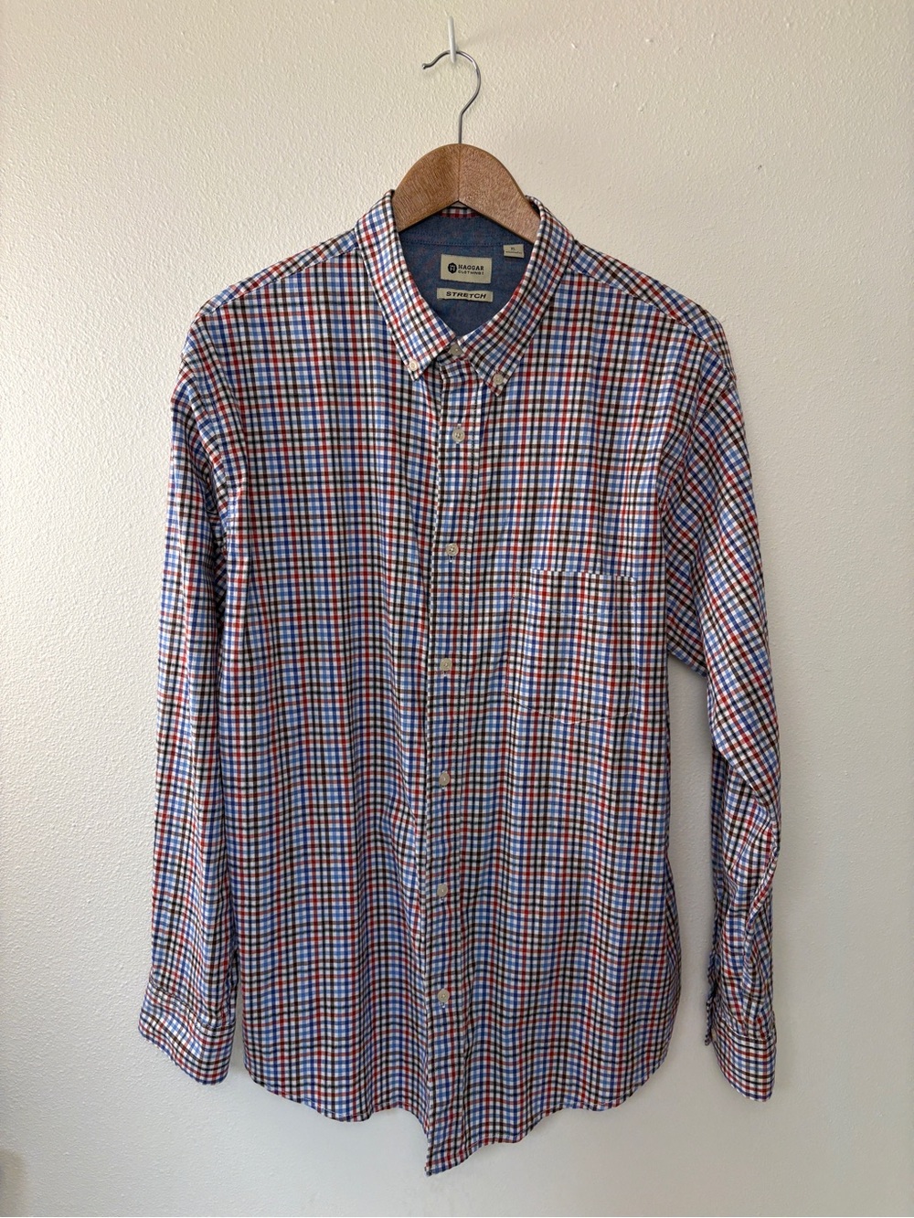 Men's Multi-Check Button-Down Shirt in Blue & Red Office Cowboy Plaid